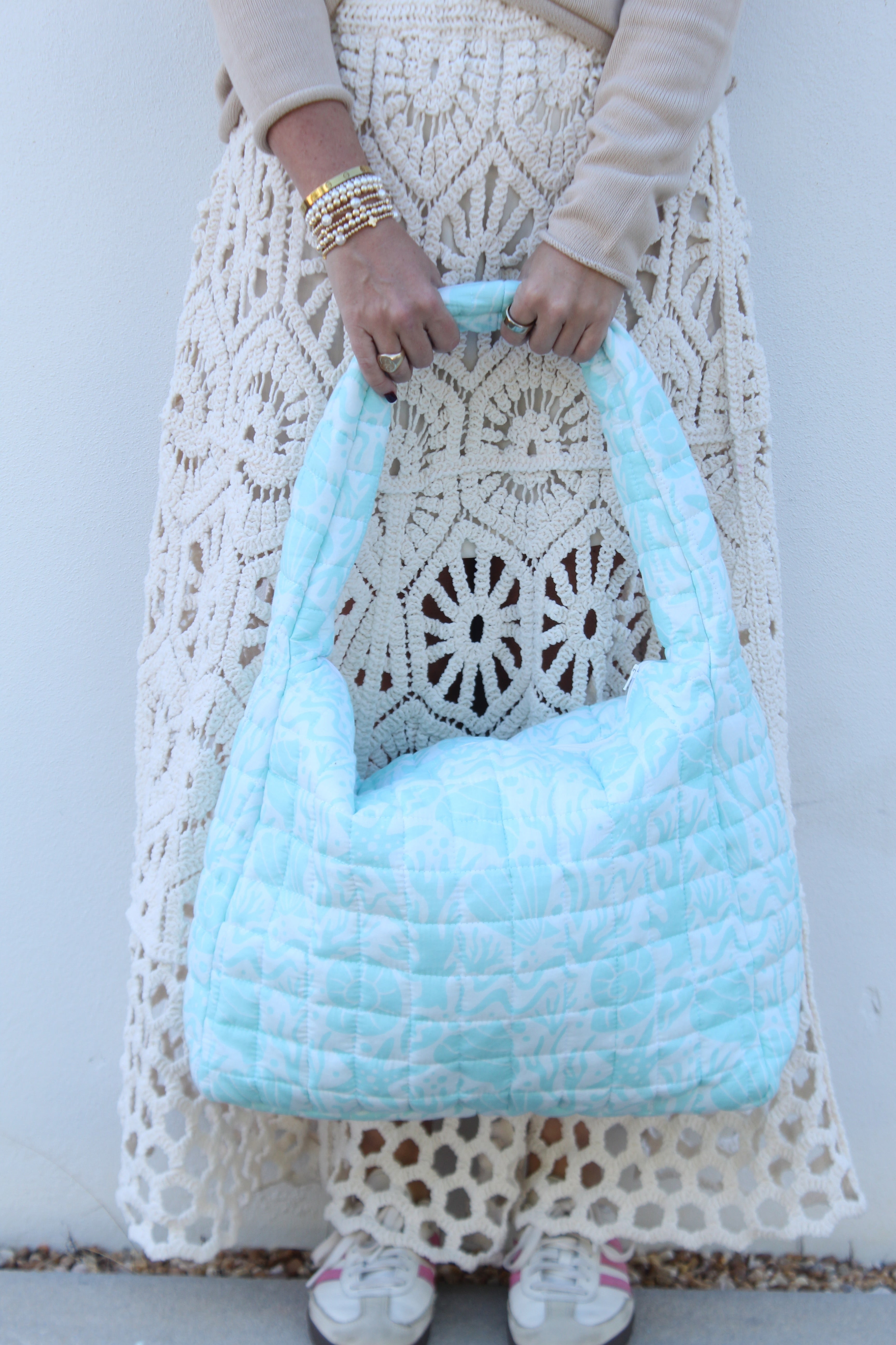 Puffer Tote Bag | Sea Life | Aqua image 0