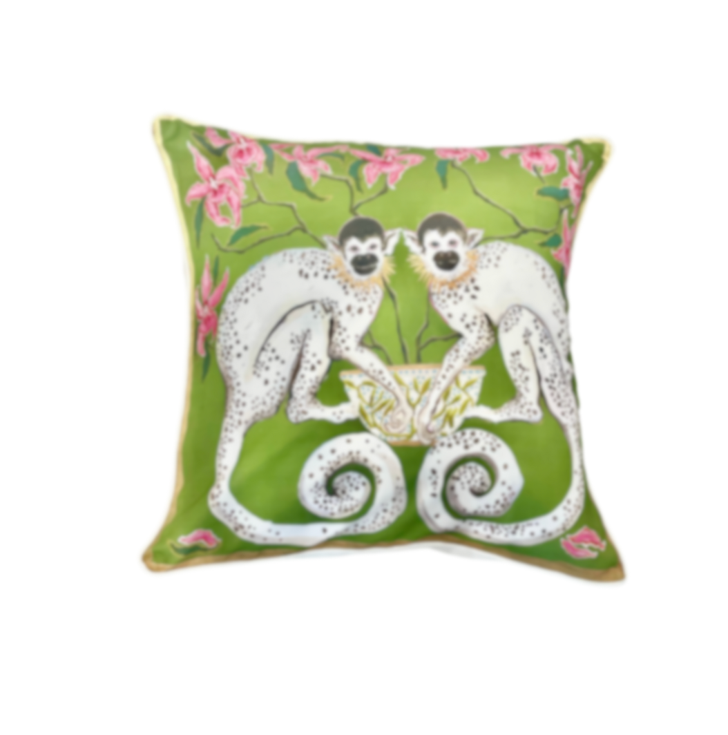 Paige Gemmel Pillow | Orchid Twin Monkeys | Green image 0