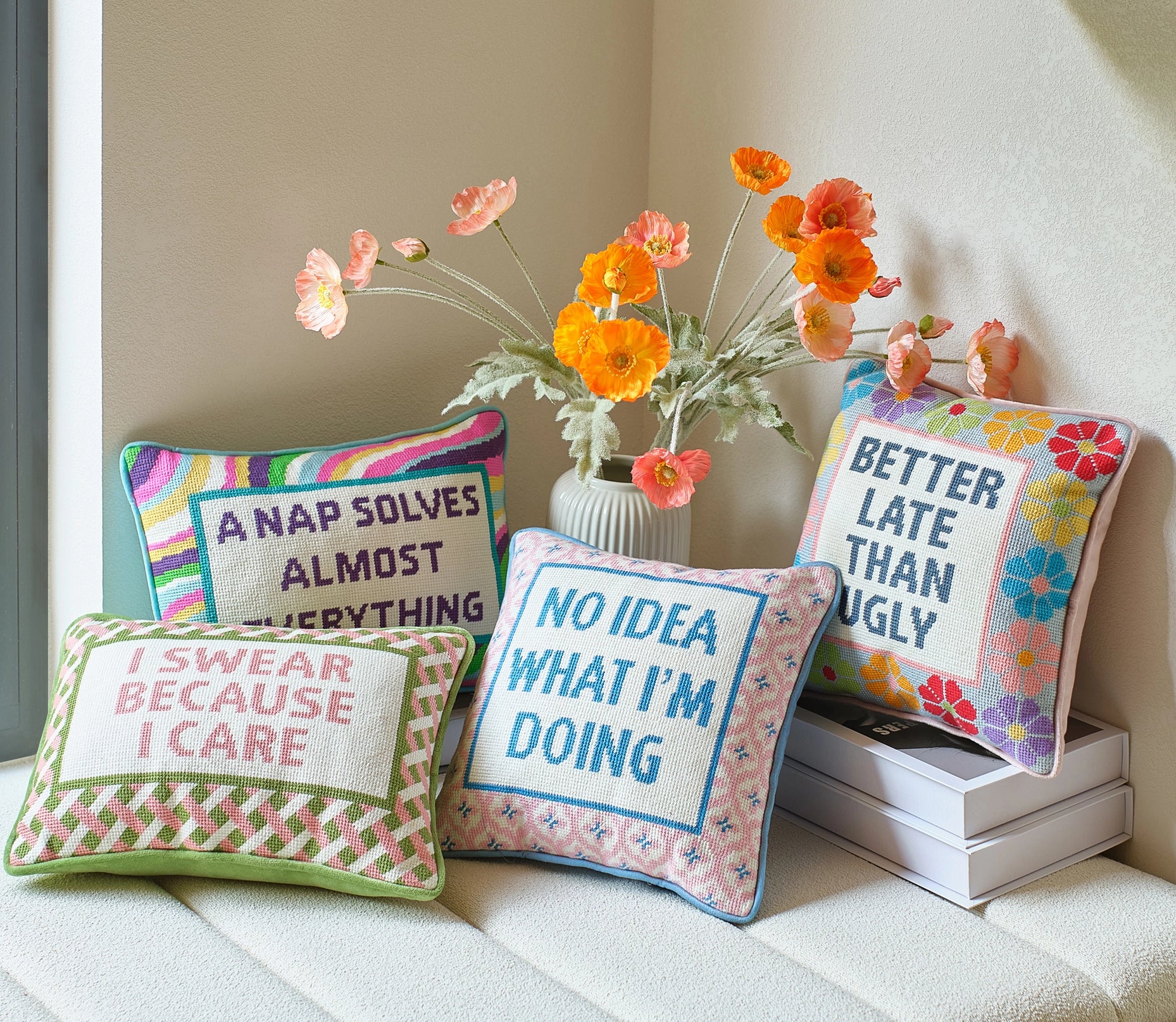 Better Late Than Ugly Embroidered Pillow image 3