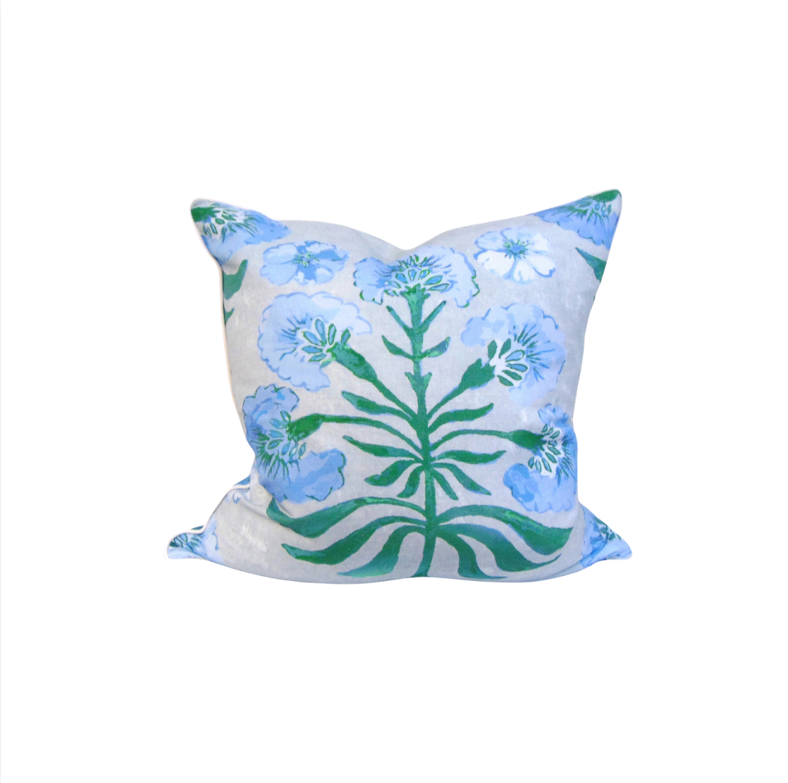 Pillow w/ Welt | Poppy Love | Grey/Blues | 22"x22" image 0